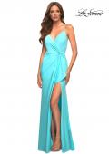 Picture of: Open Back Jersey Dress with Knot at Waist in Blue, Style: 30457, Detail Picture 2