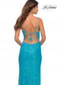 Picture of: Open Back Warp Style Sequin Dress in Bright Colors in Aqua, Detail Picture 2