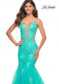 Picture of: Tulle and Lace Mermaid Gown in Aqua in Aqua, Detail Picture 2
