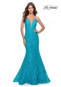 Picture of: Long Mermaid Lace Dress with Back Rhinestone Detail in Aqua, Style: 31512, Detail Picture 2