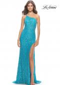 Picture of: Beaded Lace One Shoulder Dress with Unique Lace Up Back in Aqua, Style: 31515, Detail Picture 2