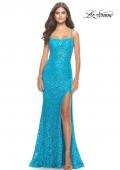 Picture of: Beaded Lace Dress with Illusion Bodice and Square Neckline in Aqua, Style: 31526, Detail Picture 2