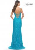 Picture of: Beaded Lace Dress with Illusion Bodice and Square Neckline in Aqua, Style: 31526, Detail Picture 3