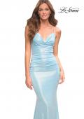 Picture of: Metallic Jersey Long Dress with Draped Neckline and Train in Blue, Style: 30633, Detail Picture 4
