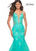 Picture of: Tulle and Lace Mermaid Gown in Aqua in Aqua, Detail Picture 4