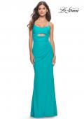 Picture of: Cut Out Soft Jersey Dress with Lace Up Back in Aqua, Style: 31264, Detail Picture 4