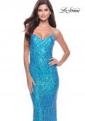 Picture of: Gorgeous Print Sequin Dress with Lace Up Back in Aqua, Style: 31390, Detail Picture 4