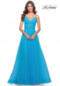 Picture of: Tulle A-line Prom Dress with Corset Sheer Bodice in Aqua, Style: 31502, Detail Picture 4