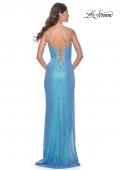 Picture of: Bustier Sequin Neon Prom Dress with Lace Up Back in Aqua, Style: 31965, Detail Picture 4