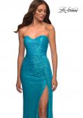 Picture of: Strapless Sequin Gown with Draped Slit in Aqua, Detail Picture 5