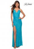 Picture of: Open Back Warp Style Sequin Dress in Bright Colors in Aqua, Detail Picture 5