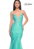 Picture of: Lace and Tulle Mermaid Gown with Side Cut Outs in Aqua, Style: 31133, Detail Picture 5