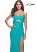 Picture of: Cut Out Soft Jersey Dress with Lace Up Back in Aqua, Style: 31264, Detail Picture 5