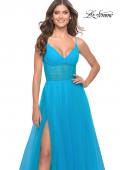 Picture of: Tulle A-line Prom Dress with Corset Sheer Bodice in Aqua, Style: 31502, Detail Picture 5
