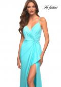 Picture of: Open Back Jersey Dress with Knot at Waist in Blue, Style: 30457, Detail Picture 6