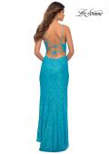 Picture of: Open Back Warp Style Sequin Dress in Bright Colors in Aqua, Detail Picture 6