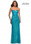 Picture of: Strapless Sequin Gown with Draped Slit in Blue, Style: 30497, Detail Picture 7