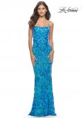 Picture of: Print Sequin Gown with Square Neckline in Aqua, Style: 31521, Detail Picture 7