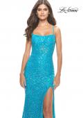 Picture of: Beaded Lace Dress with Illusion Bodice and Square Neckline in Aqua, Style: 31526, Detail Picture 7