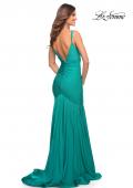 Picture of: Dramatic Jersey Rhinestone Gown with Train in Aquamarine, Style: 30768, Back Picture