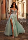 Picture of: Prom Gown with Rhinestone Tulle and Illusion Corset Bodice in Artic Blue, Style 32725, Main Picture