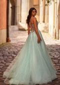Picture of: Prom Gown with Rhinestone Tulle and Illusion Corset Bodice in Artic Blue, Style 32725, Back Picture