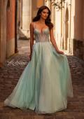 Picture of: Prom Gown with Rhinestone Tulle and Illusion Corset Bodice in Artic Blue, Style 32725, Detail Picture 1