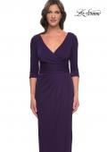 Picture of: Simple Chic Jersey Dress with Ruched Waist and V Neckline in Aubergine, Style: 31014, Detail Picture 5