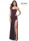 Picture of: Fitted Strapless Prom Dress with Rhinestone Embellished Neckline and Slit in Aubergine, Style: 31977, Detail Picture 8