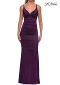 Picture of: Satin Fitted Gown with Strappy Open Back in Aubergine, Style: 33611, Detail Picture 12