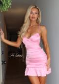 Picture of: Satin Ruffle Hem Lace-Up Mini Dress in Baby Pink, Style 34149, Main Picture