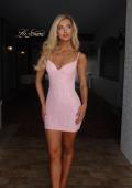 Picture of: Lace Illusion Back Mini Dress in Baby Pink, Style: 33929, Detail Picture 1