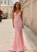 Picture of: Lace Fitted Gown with Sheer Back and Spaghetti Straps in Baby Pink, Style: 33452, Main Picture