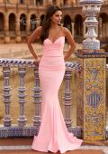 Picture of: Strapless Jersey Mermaid Gown with Ruched Bodice and Lace-Up Back in Baby Pink, Style: 33864, Main Picture