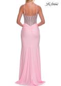 Picture of: Rhinestone Corset Gown with Slit and Ruching in Baby Pink, Style: 33357, Detail Picture 9
