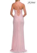 Picture of: Rhinestone Cowl Neck Gown with High Slit and Strappy Back in Baby Pink, Style: 33459, Detail Picture 9