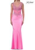 Picture of: Rhinestone Lace Illusion Gown with Low Back in Baby Pink, Style: 33731, Detail Picture 9