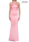 Picture of: Halter Satin Gown with Beaded Lace Trim and Open Back in Baby Pink, Style: 33735, Detail Picture 9