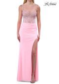 Picture of: Sheer Lace Corset Gown with High Slit and Lace-Up Back in Baby Pink, Style: 33808, Detail Picture 9