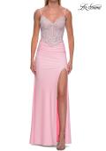 Picture of: Rhinestone Lace Bodice Jersey Gown with Slit and Low Back in Baby Pink, Style: 33439, Detail Picture 10