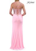 Picture of: Sheer Lace Corset Gown with High Slit and Lace-Up Back in Baby Pink, Style: 33808, Detail Picture 10