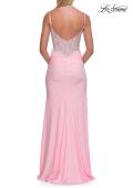 Picture of: Rhinestone Lace Bodice Jersey Gown with Slit and Low Back in Baby Pink, Style: 33439, Detail Picture 11