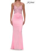 Picture of: Satin and Lace Prom Dress with Side Cutouts and Open Back in Baby Pink, Style: 33651, Detail Picture 15