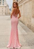 Picture of: Lace Fitted Gown with Sheer Back and Spaghetti Straps in Baby Pink, Style: 33452, Back Picture