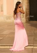 Picture of: Strapless Beaded Corset Gown with Ruching and Lace-Up Back in Baby Pink, Style: 33765, Back Picture
