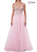 Picture of: Lace Corset Tulle Gown with High Slit and A-Line Skirt in Baby Pink, Style: 33436, Detail Picture 19