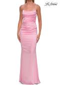 Picture of: Straight Neck Satin Gown with Lace-Up Back in Baby Pink, Style: 33604, Detail Picture 19