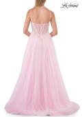 Picture of: Lace Corset Tulle Gown with High Slit and A-Line Skirt in Baby Pink, Style: 33436, Detail Picture 20