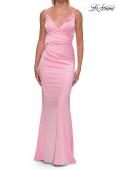 Picture of: Satin Fitted Gown with Gathered Bodice and Spaghetti Straps in Baby Pink, Style: 33421, Detail Picture 22