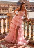 Picture of: Tiered Ruffle Gown with Beaded Bodice and High Slit in Baby Pink, Style: 33493, Detail Picture 2